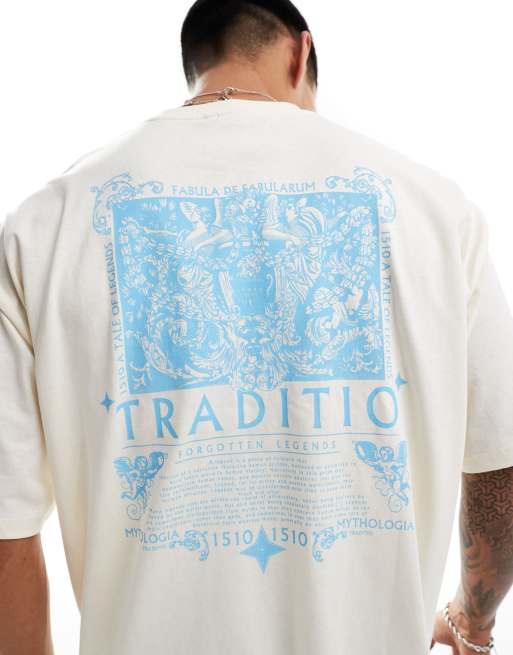 ASOS DESIGN - Oversized T-shirt med renæssanceprint på ryggen i råhvid, 3 af 4