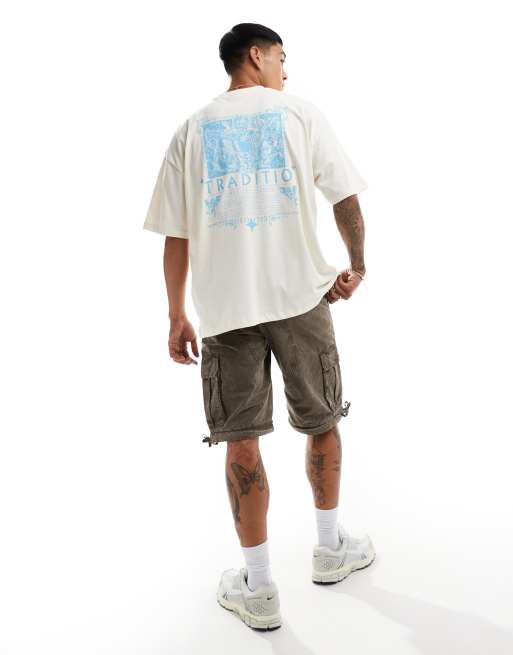 ASOS DESIGN - Oversized T-shirt med renæssanceprint på ryggen i råhvid, 4 af 4