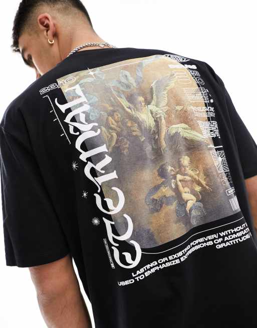 ASOS DESIGN - Oversized T-shirt med renæssanceprint på ryggen i sort, 4 af 4