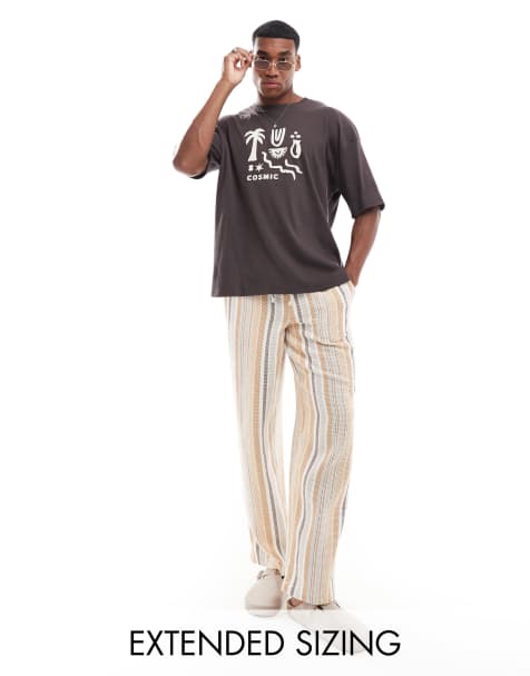 ASOS DESIGN - Oversized T-shirt med ribstrikket tekstur og kosmisk print på brystet i brun - view 1