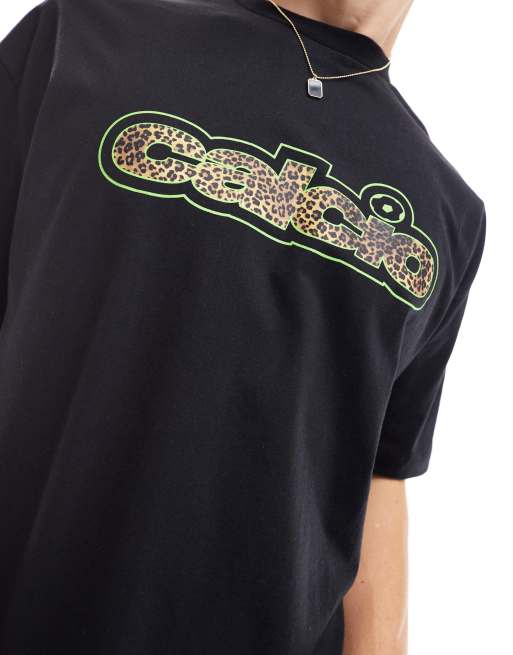 ASOS DESIGN - Oversized T-shirt med slogan med leopardprint på brystet i sort, 2 af 4