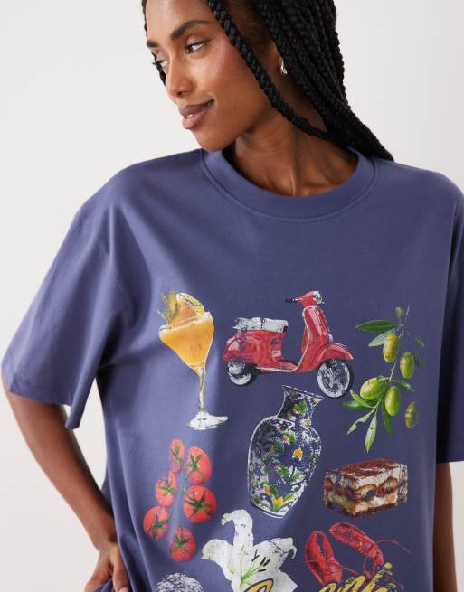 ASOS DESIGN oversized T-shirt med Sorrento essentials-grafik i blå, 4 af 4