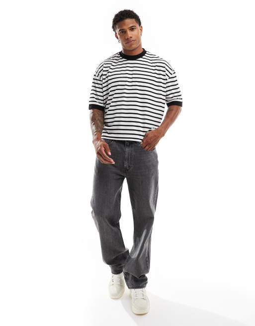 ASOS DESIGN - Oversized T-shirt med sorte striber i hvid i firkantet pasform
