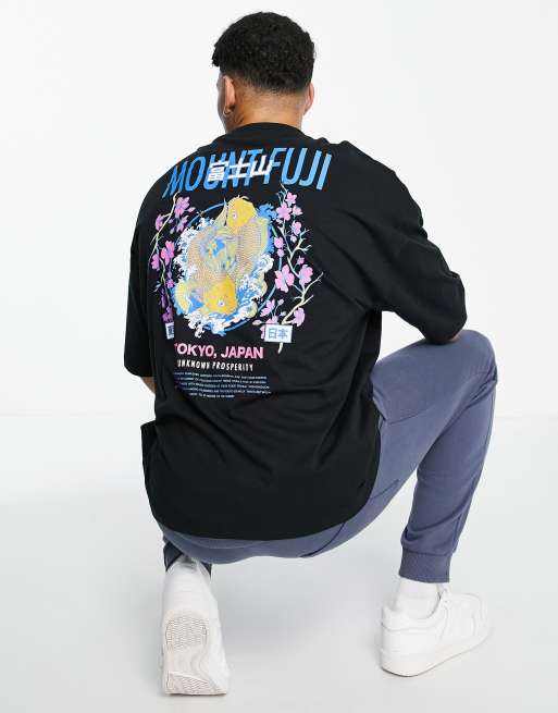 ASOS DESIGN - Oversized T-shirt med souvenir-print foran og bagpå i sort bomuld