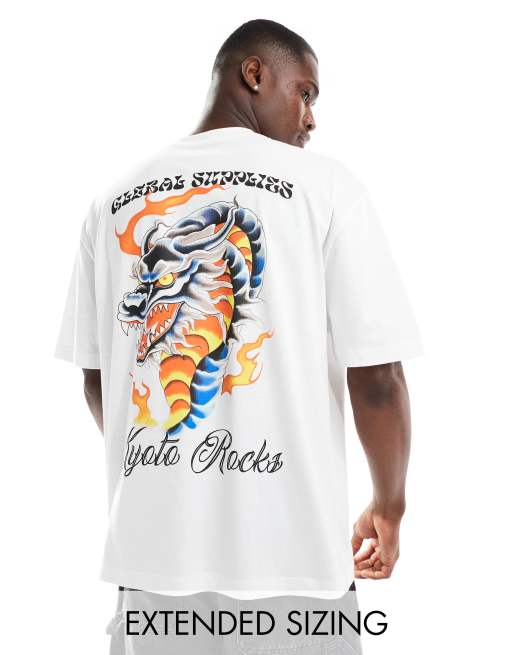 ASOS DESIGN - Oversized T-shirt med souvenirprint på ryggen i hvid