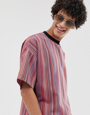 ASOS DESIGN — Oversized T-shirt med striber-Multifarvet