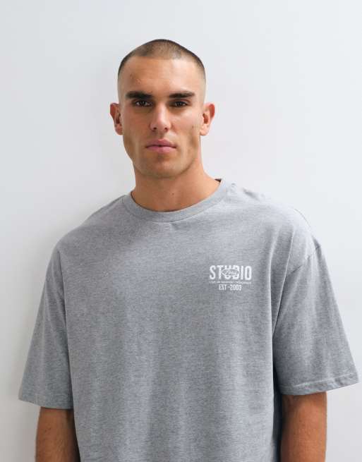 ASOS DESIGN oversized T-shirt med tekstbroderi i gråmeleret, 4 af 5
