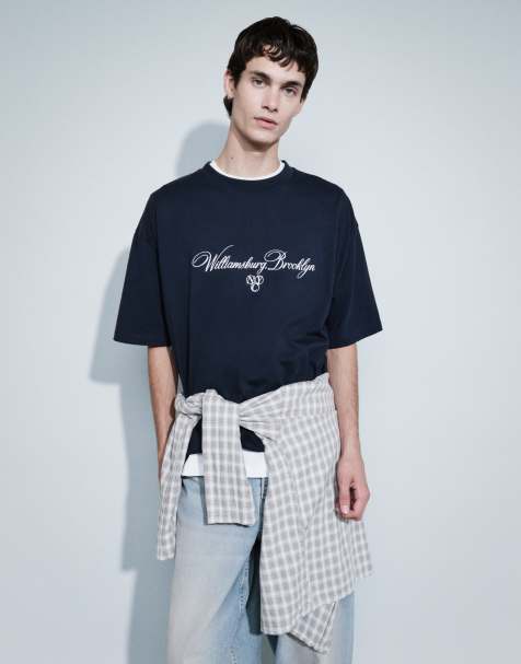 ASOS DESIGN oversized T-shirt med tekstbroderi i navy - view 1