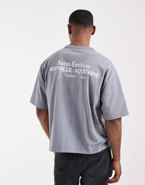 ASOS DESIGN - Oversized T-shirt med tekstgrafik og firkantet pasform i grå vask - view 1