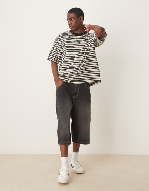 ASOS DESIGN - Oversized T-shirt med tekstur og sorte/hvide striber - view 1