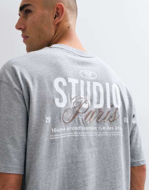 ASOS DESIGN oversized t-shirt med textbroderi i gråmelerad - view 1