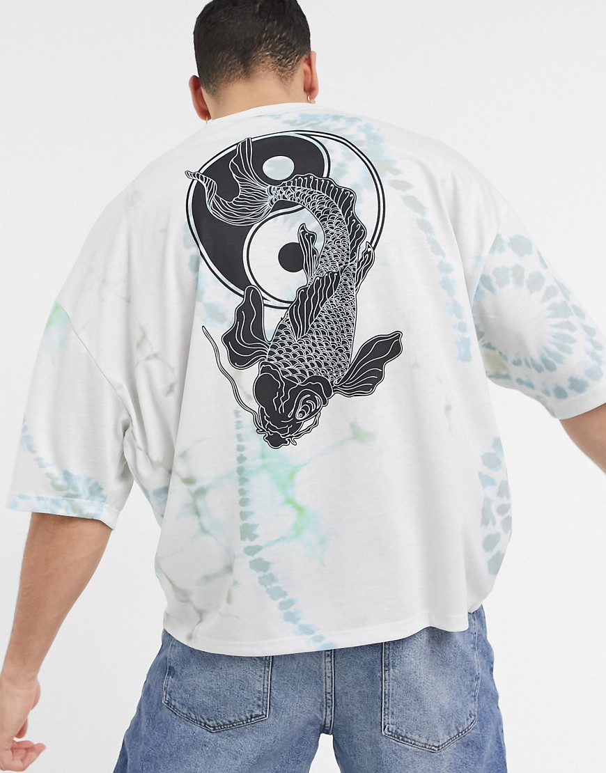 ASOS DESIGN - Oversized T-shirt med tie-dye og sommerfugleprint i lys grøn