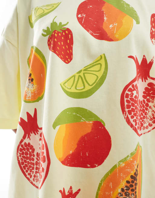 ASOS DESIGN - Oversized T-shirt med tropisk frugtprint i gul, 3 af 4