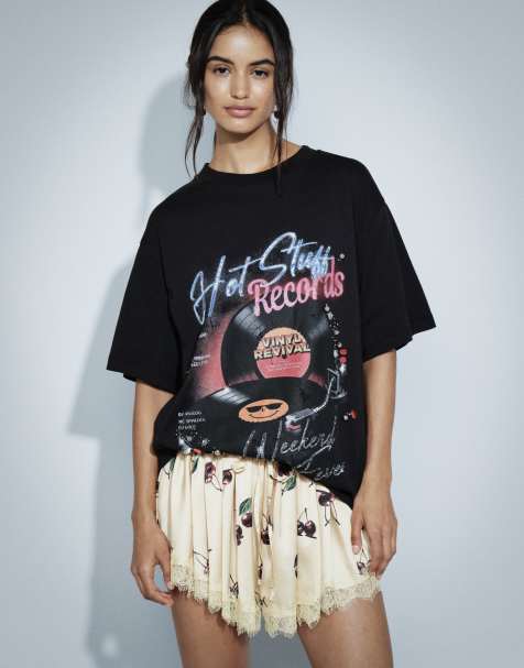 ASOS DESIGN oversized t-shirt med utsmyckat vintage vinyl-tryck i svart - view 1