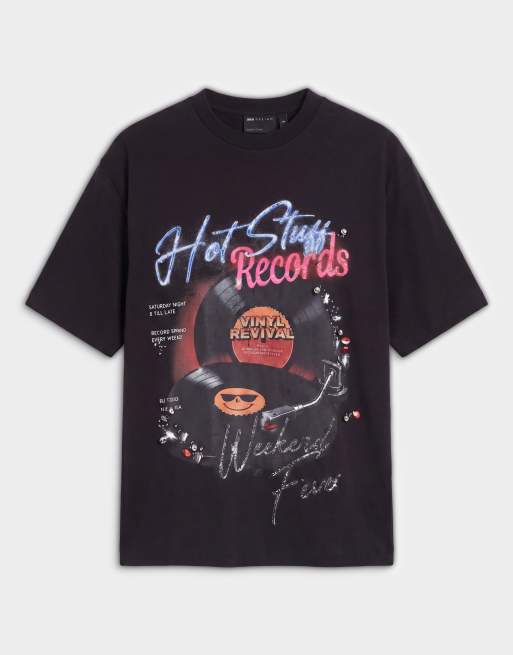 ASOS DESIGN oversized t-shirt med utsmyckat vintage vinyl-tryck i svart, 5 av 8