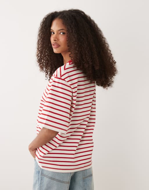 ASOS DESIGN - Oversized T-shirt med V-hals og striber, 4 af 4