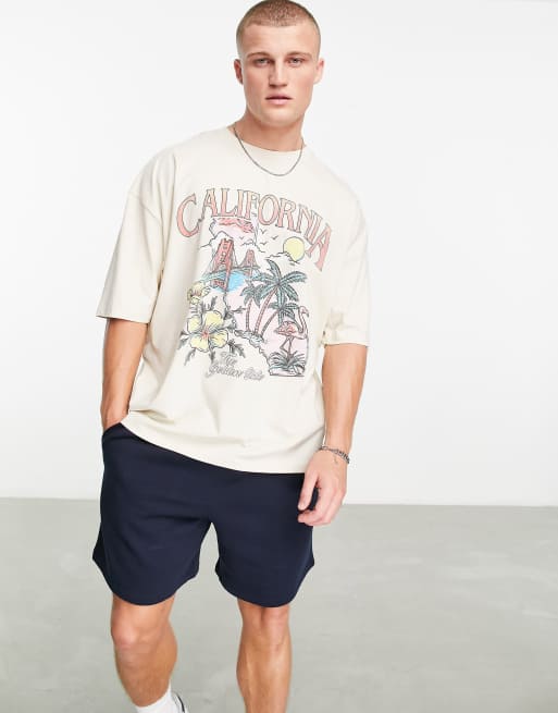 ASOS DESIGN - Oversized T-shirt med vintage-inspireret byprint i beige