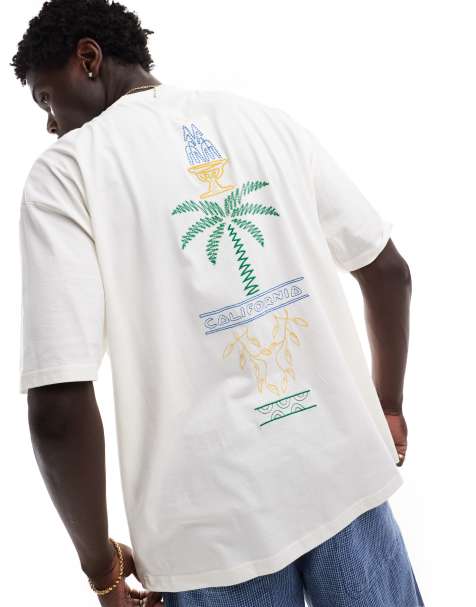 ASOS DESIGN - Oversized T-shirt met abstracte California-print op de rug in gebroken wit - view 1