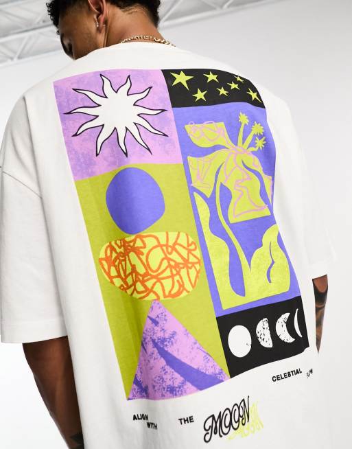 ASOS DESIGN - Oversized T-shirt met abstracte kunstprint op de achterkant in wit, 4 van 4