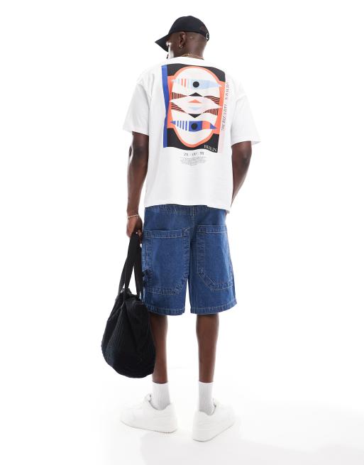 ASOS DESIGN - Oversized T-shirt met abstracte print op de achterkant in wit