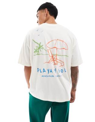 ASOS DESIGN - Oversized T-shirt met abstracte print op de rug in gebroken wit