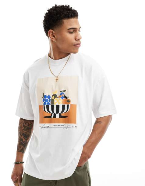 ASOS DESIGN - Oversized T-shirt met abstracte print van fruitschaal in wit - view 1