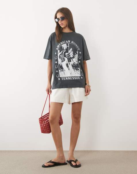ASOS DESIGN oversized T-shirt met American honey western graphic in gewassen antracietgrijs - view 1