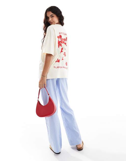ASOS DESIGN - Oversized T-shirt met Amsterdam flower market-print in ecru, 4 van 4