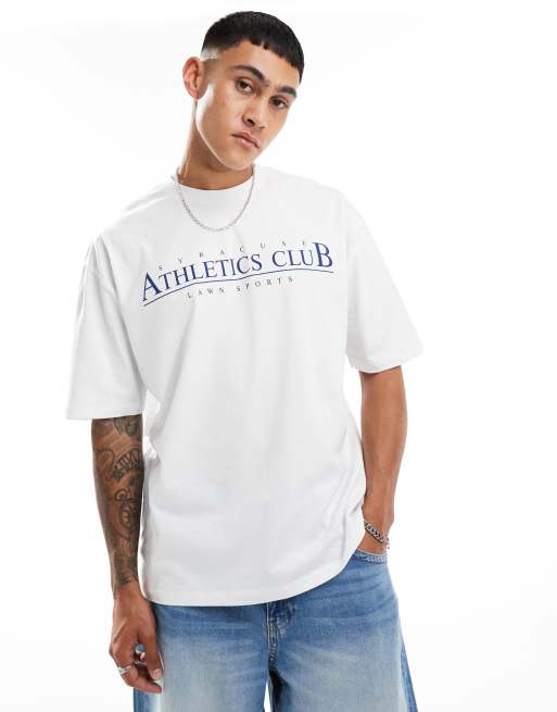 ASOS DESIGN - Oversized T-shirt met 'Athletics Club' print op de borst in wit