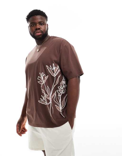 ASOS DESIGN - Oversized T-shirt met bloemenprint aan de zijkant in bruin, 2 van 4