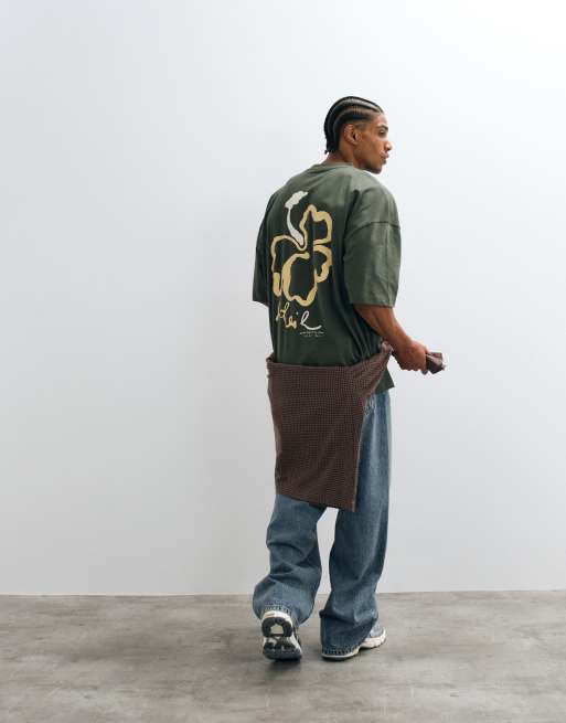 ASOS DESIGN - Oversized T-shirt met bloemenprint in groen, 2 van 5