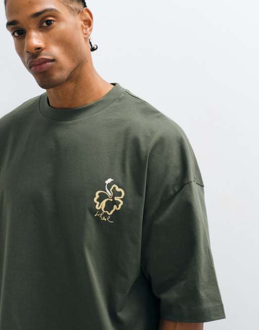 ASOS DESIGN - Oversized T-shirt met bloemenprint in groen, 3 van 5