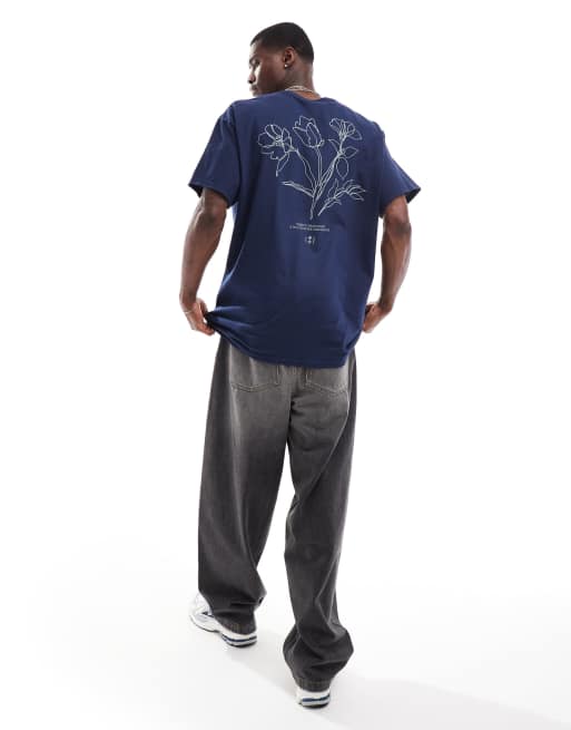 ASOS DESIGN - Oversized T-shirt met bloemenprint op de achterkant in blauw
