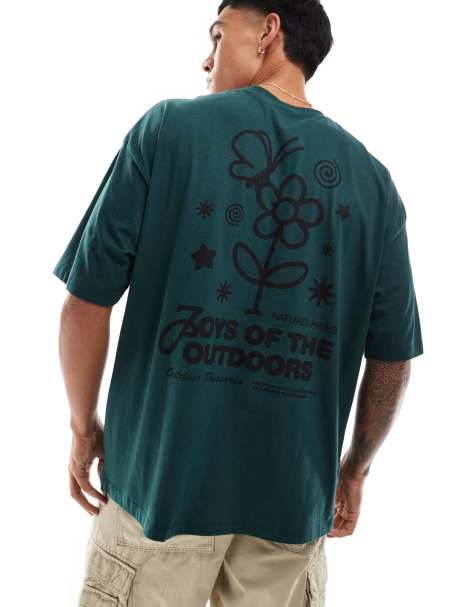 ASOS DESIGN - Oversized T-shirt met bloemenprint op de achterkant in groen - view 1