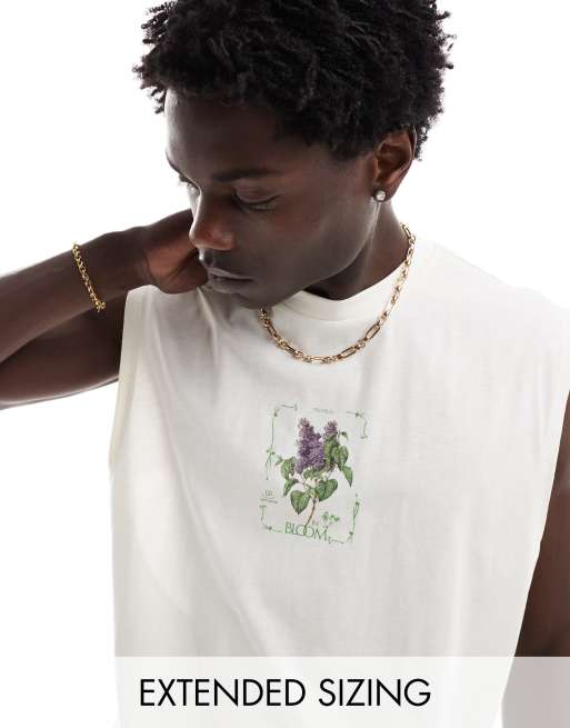 ASOS DESIGN - Oversized T-shirt met bloemenprint op de borst in gebroken wit