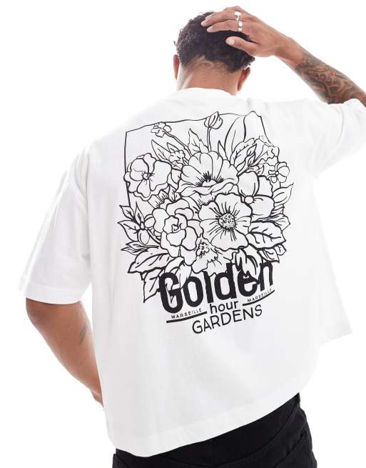 ASOS DESIGN - Oversized T-shirt met bloemprint op de achterkant in gebroken wit