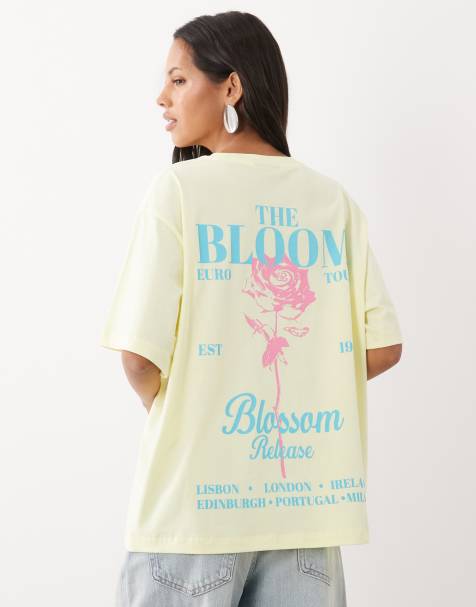 ASOS DESIGN oversized T-shirt met bloom graphic in pastelgeel - view 1
