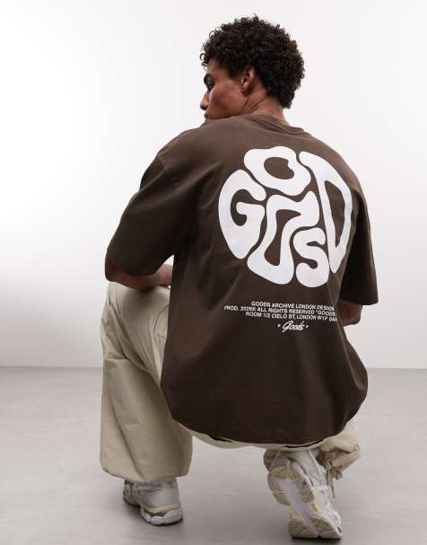 ASOS DESIGN - Oversized T-shirt met bolle tekst in bruin - view 1