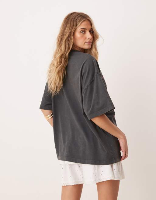 ASOS DESIGN - Oversized T-shirt met Bondi Beach surfprint in antracietgrijs met wassing, 2 van 4