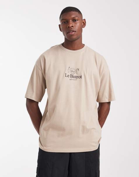 ASOS DESIGN - Oversized T-shirt met borduursels op de voorkant in stone - view 1