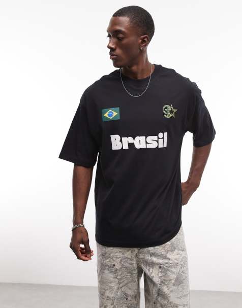 ASOS DESIGN - Oversized T-shirt met Brasil-voetbalprint in zwart - view 1