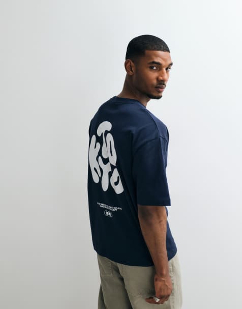 ASOS DESIGN - Oversized T-shirt met bubbel Kyoto-tekstprint in marineblauw - view 1