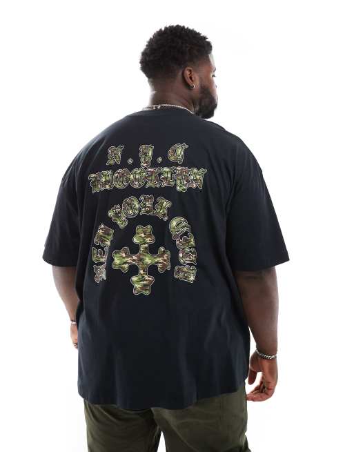 ASOS DESIGN - Oversized T-shirt met camouflageprint op de achterkant in zwart, 2 van 4
