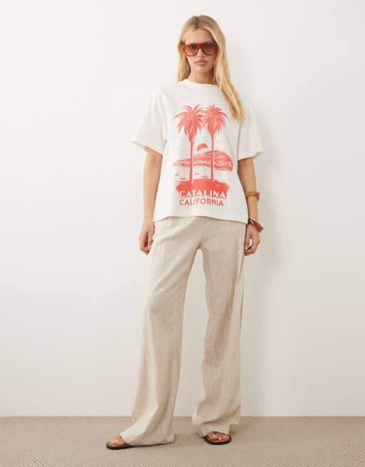 ASOS DESIGN - Oversized T-shirt met Catalina-print in crème, 3 van 4