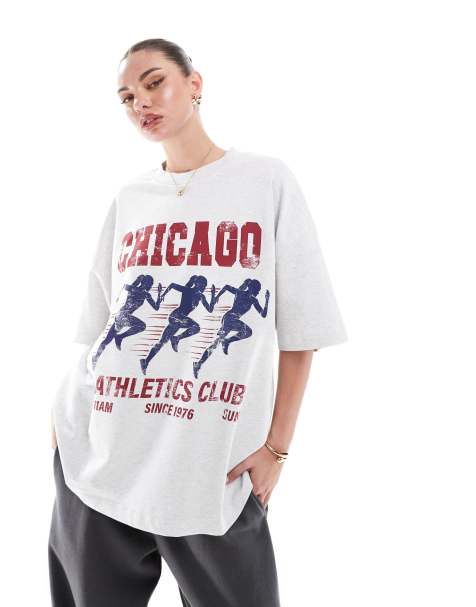 ASOS DESIGN - Oversized T-shirt met Chicago Athletics Club-print in lichtgrijs gemêleerd - view 1
