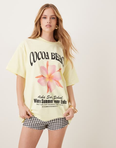 ASOS DESIGN - Oversized T-shirt met 'Cocoa Beach' print in geel - view 1