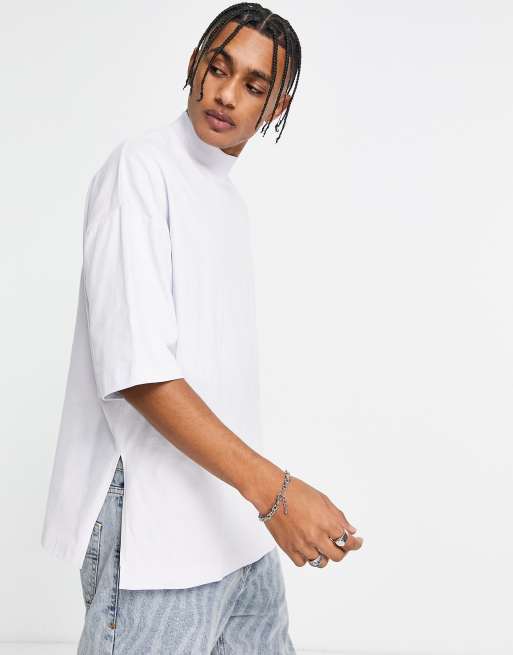 ASOS DESIGN - Oversized T-shirt met col en zijsplitten in lila met wassing