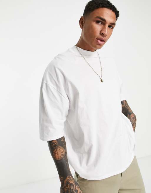 ASOS DESIGN Oversized T shirt met col in wit