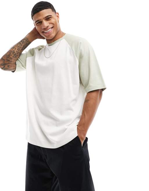 ASOS DESIGN - Oversized T-shirt met contrasterende raglanmouwen in wit