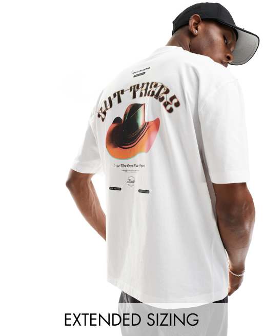 ASOS DESIGN - Oversized T-shirt met cowboyprint op de achterkant in zwart